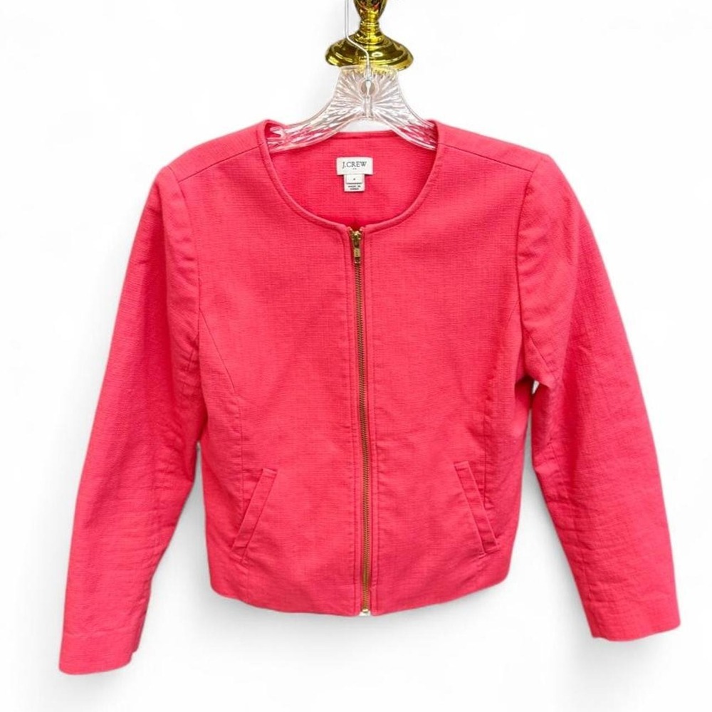 Crew Factory Bright Pink Coral Zip-Front Basketweave Jacket Blazer - Size 4